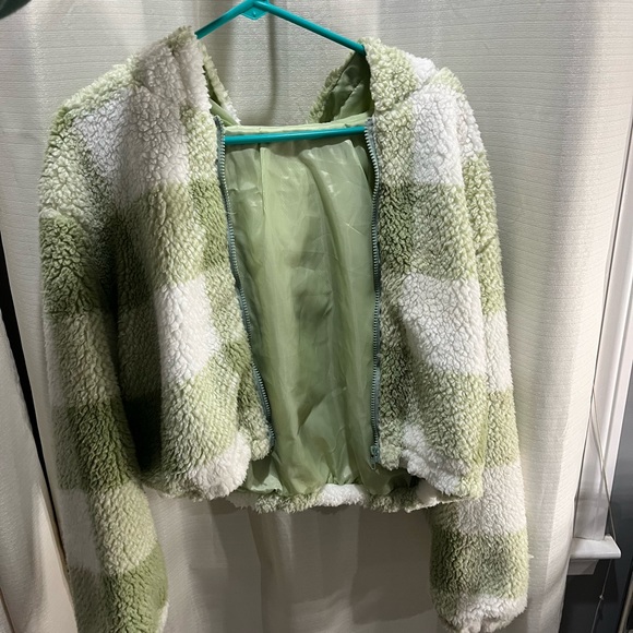 Green crop Sherpa jacket coat - Picture 5 of 6